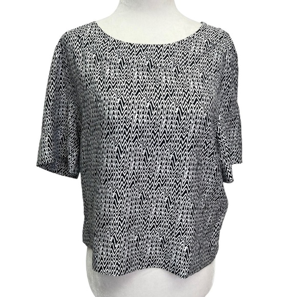 Kate Spade Saturday Zig Zag Black And White Silk Blouse Size S - Picture 1 of 9